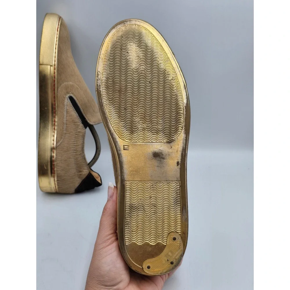 Robert Graham Rolo Slip On Mens 8.5 Tan Calf Hair Gold Good Italian Sneaker‎